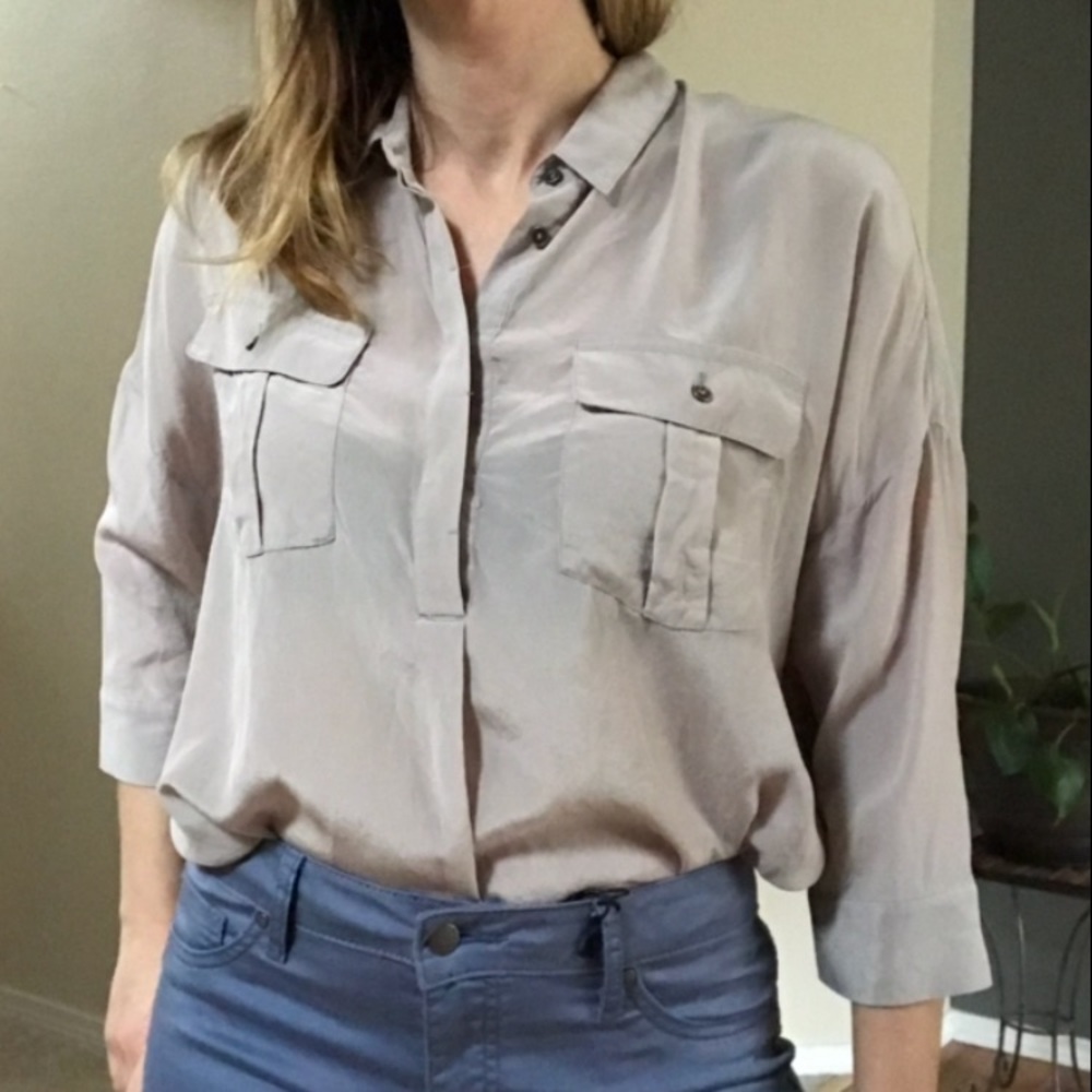 Topshop 100% silk Grey Oversized Shirt